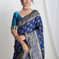 Janasya Blue Silk Blend Floral Jacquard Saree | Swadesiicart