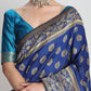 Janasya Blue Silk Blend Floral Jacquard Saree | Swadesiicart