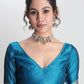 Janasya Blue Silk Blend Floral Jacquard Saree | Swadesiicart