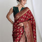 Janasya Maroon Silk Blend Floral Jacquard Saree | Swadesiicart