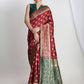 Janasya Maroon Silk Blend Floral Jacquard Saree | Swadesiicart