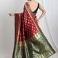 Janasya Maroon Silk Blend Floral Jacquard Saree | Swadesiicart