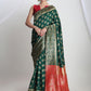 Janasya Green Silk Blend Floral Jacquard Saree | Swadesiicart