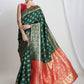 Janasya Green Silk Blend Floral Jacquard Saree | Swadesiicart