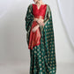 Janasya Green Silk Blend Floral Jacquard Saree | Swadesiicart