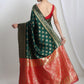 Janasya Green Silk Blend Floral Jacquard Saree | Swadesiicart