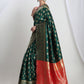Janasya Green Silk Blend Floral Jacquard Saree | Swadesiicart