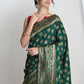 Janasya Green Silk Blend Floral Jacquard Saree | Swadesiicart