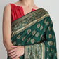 Janasya Green Silk Blend Floral Jacquard Saree | Swadesiicart