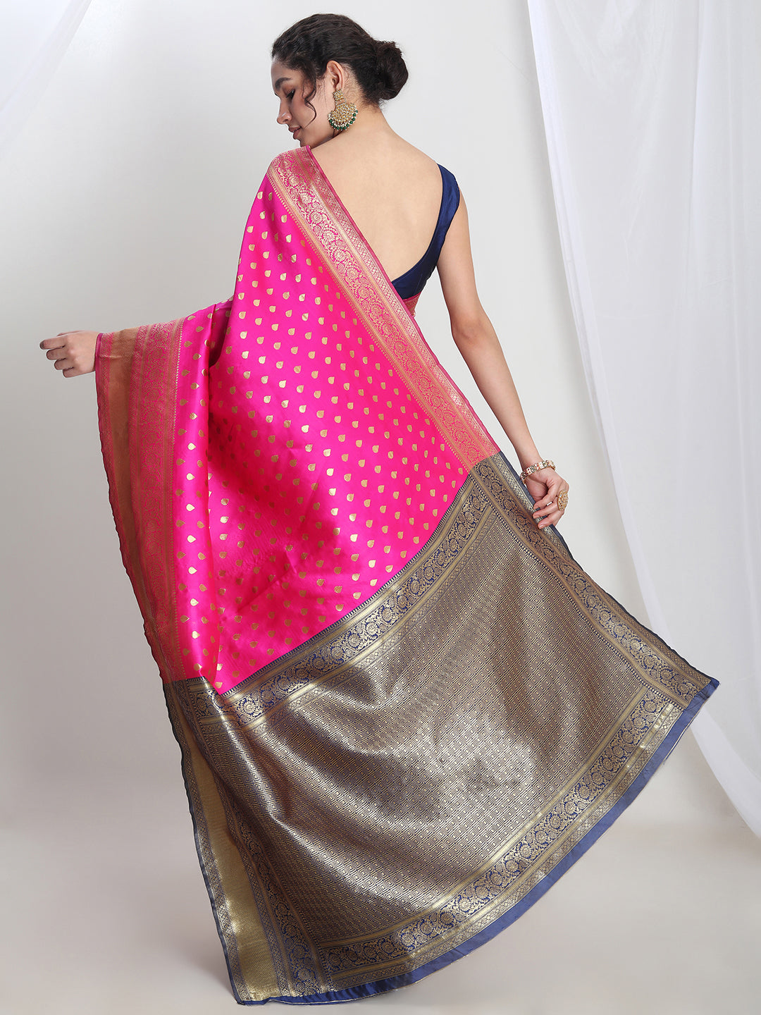 Janasya Pink Silk Blend Ethnic Motifs Jacquard Saree | Swadesiicart
