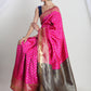 Janasya Pink Silk Blend Ethnic Motifs Jacquard Saree | Swadesiicart