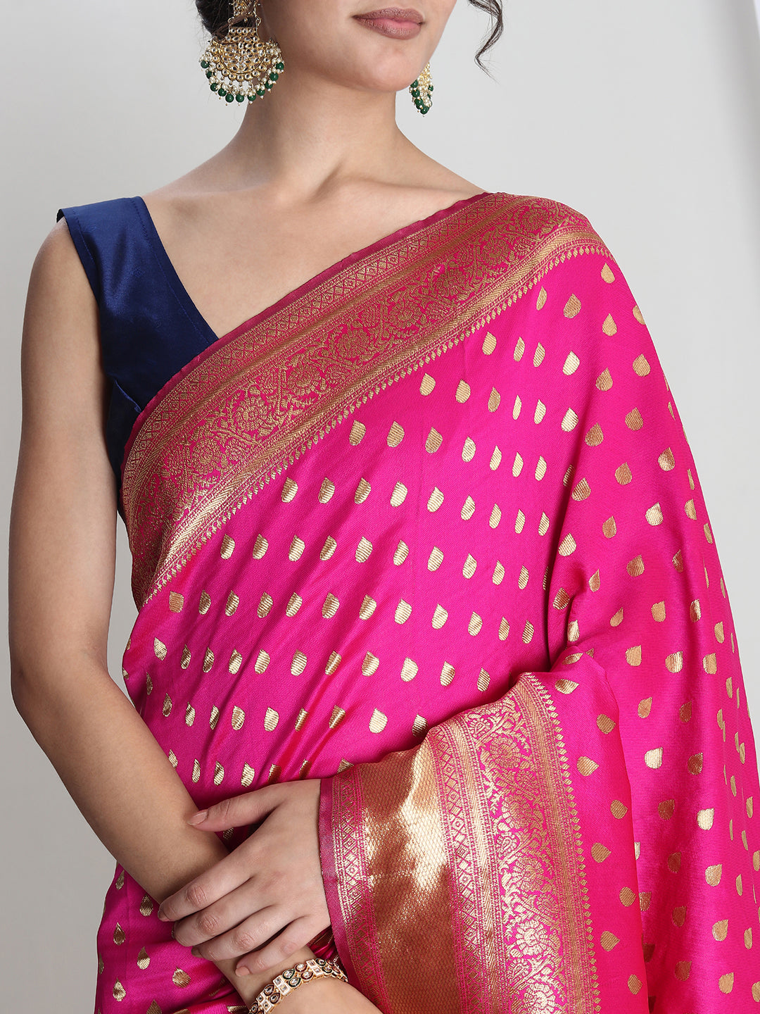 Janasya Pink Silk Blend Ethnic Motifs Jacquard Saree | Swadesiicart