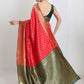 Janasya Red Silk Blend Ethnic Motifs Jacquard Saree | Swadesiicart