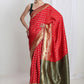 Janasya Red Silk Blend Ethnic Motifs Jacquard Saree | Swadesiicart