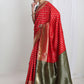 Janasya Red Silk Blend Ethnic Motifs Jacquard Saree | Swadesiicart