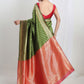 Janasya Green Silk Blend Ethnic Motifs Jacquard Saree | Swadesiicart