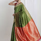 Janasya Green Silk Blend Ethnic Motifs Jacquard Saree | Swadesiicart