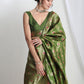 Janasya Green Silk Blend Floral Jacquard Saree | Swadesiicart