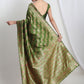 Janasya Green Silk Blend Floral Jacquard Saree | Swadesiicart