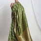 Janasya Green Silk Blend Floral Jacquard Saree | Swadesiicart