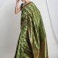 Janasya Green Silk Blend Floral Jacquard Saree | Swadesiicart