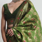 Janasya Green Silk Blend Floral Jacquard Saree | Swadesiicart