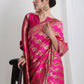 Janasya Pink Silk Blend Floral Jacquard Saree | Swadesiicart