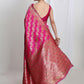 Janasya Pink Silk Blend Floral Jacquard Saree | Swadesiicart