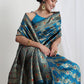 Janasya Teal Blue Silk Blend Floral Jacquard Saree | Swadesiicart