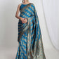 Janasya Teal Blue Silk Blend Floral Jacquard Saree | Swadesiicart
