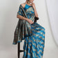 Janasya Teal Blue Silk Blend Floral Jacquard Saree | Swadesiicart