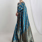 Janasya Teal Blue Silk Blend Floral Jacquard Saree | Swadesiicart