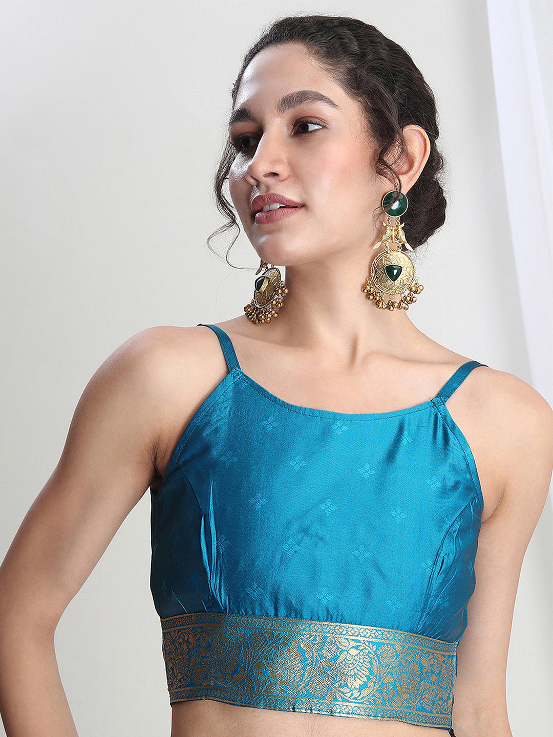 Janasya Teal Blue Silk Blend Floral Jacquard Saree | Swadesiicart
