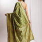 Janasya Green Silk Blend Paisley Jacquard Saree | Swadesiicart
