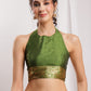Janasya Green Silk Blend Paisley Jacquard Saree | Swadesiicart