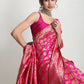 Janasya Pink Silk Blend Paisley Jacquard Saree | Swadesiicart