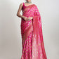 Janasya Pink Silk Blend Paisley Jacquard Saree | Swadesiicart