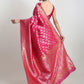 Janasya Pink Silk Blend Paisley Jacquard Saree | Swadesiicart