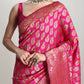 Janasya Pink Silk Blend Paisley Jacquard Saree | Swadesiicart