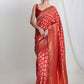 Janasya Red Silk Blend Paisley Jacquard Saree | Swadesiicart