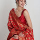 Janasya Red Silk Blend Paisley Jacquard Saree | Swadesiicart