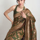 Janasya Green Silk Blend Floral Jacquard Saree | Swadesiicart
