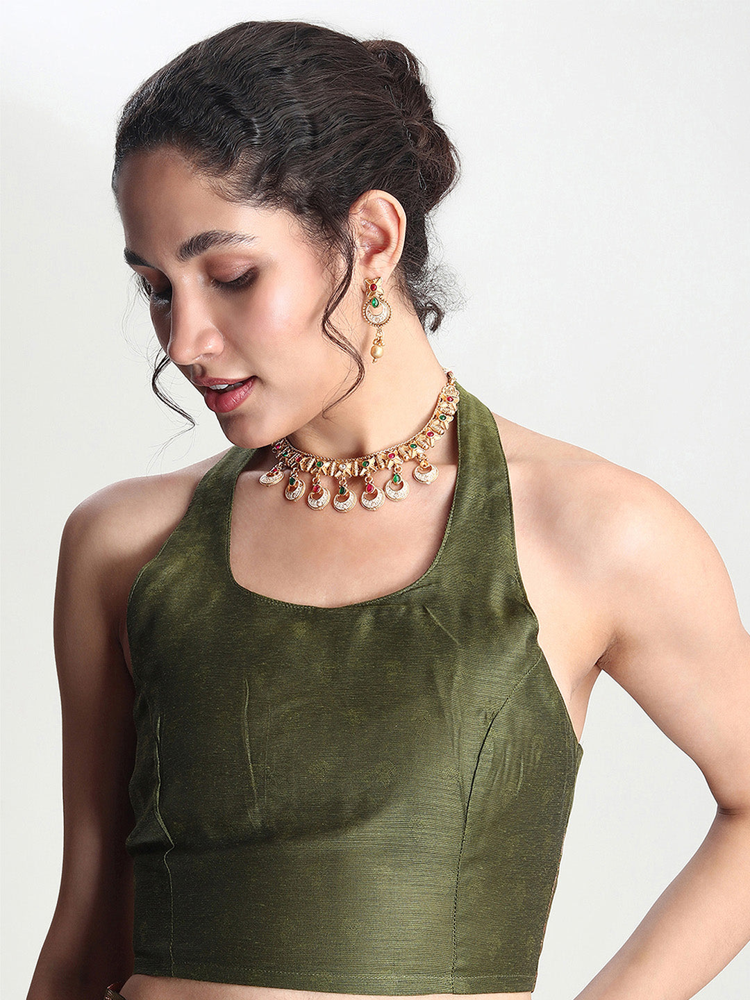 Janasya Green Silk Blend Floral Jacquard Saree | Swadesiicart