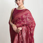 Janasya Magenta Silk Blend Floral Jacquard Saree | Swadesiicart