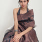 Janasya Grey Silk Blend Floral Jacquard Saree | Swadesiicart