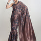 Janasya Grey Silk Blend Floral Jacquard Saree | Swadesiicart