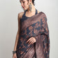 Janasya Grey Silk Blend Floral Jacquard Saree | Swadesiicart