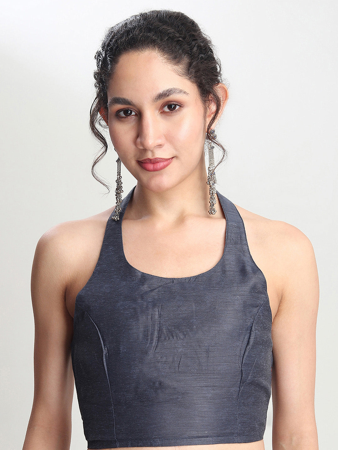 Janasya Grey Silk Blend Floral Jacquard Saree | Swadesiicart