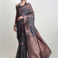 Janasya Grey Silk Blend Floral Jacquard Saree | Swadesiicart