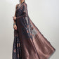 Janasya Grey Silk Blend Floral Jacquard Saree | Swadesiicart
